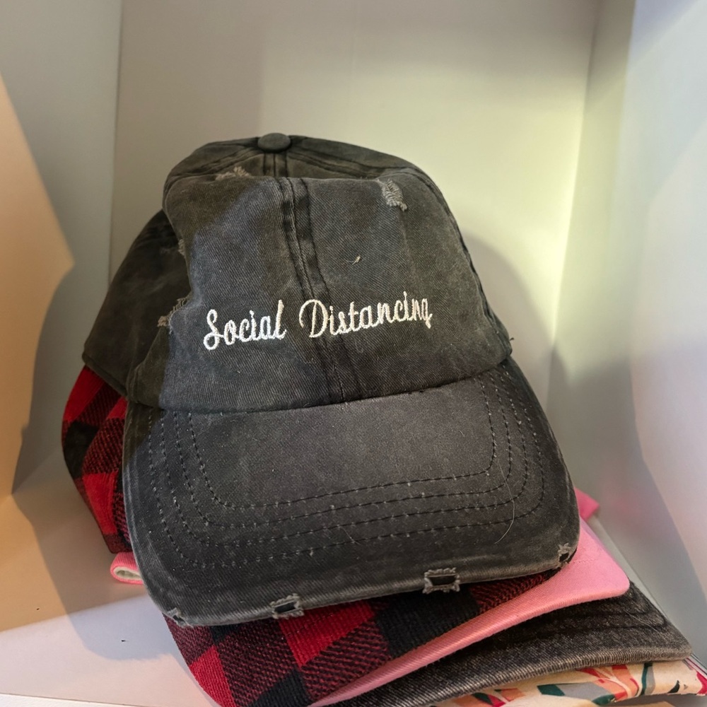 “Social Distancing” distressed ball cap